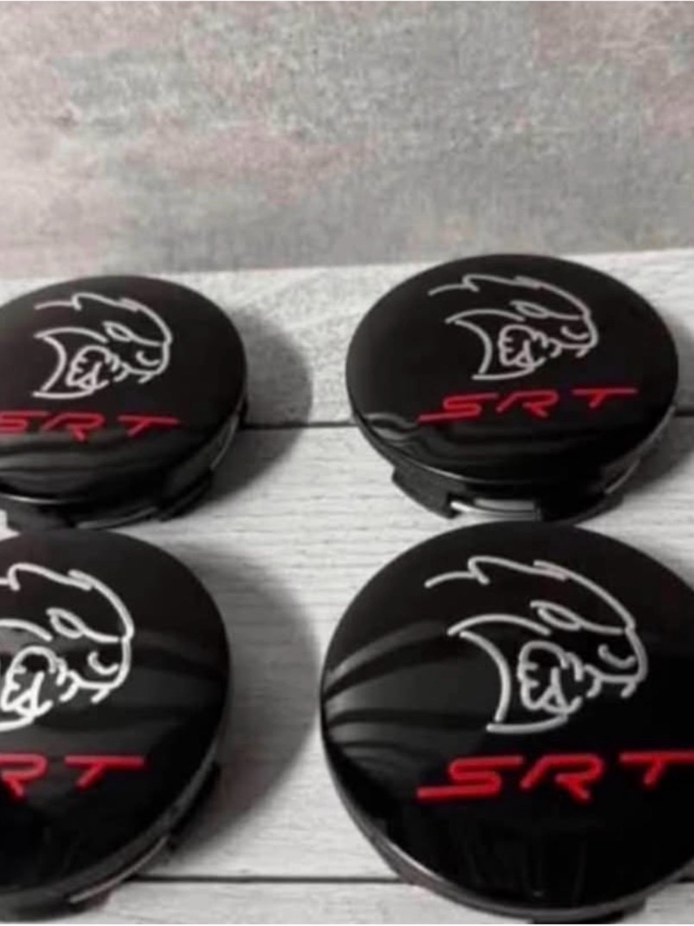 Wheel Center Caps SRT Hellcat Black/Red 2015-2020 Gloss 63mm (4 PACK) SHIPS FREE - Picture 1 of 2